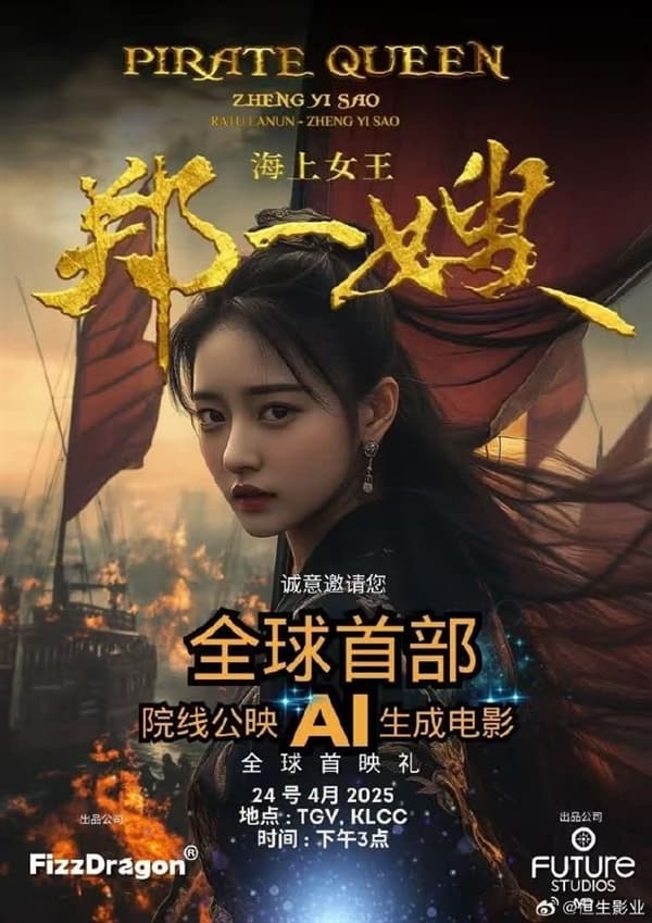 全球首部AI生成電影《海上女王鄭一嫂》上映 時長70分鐘