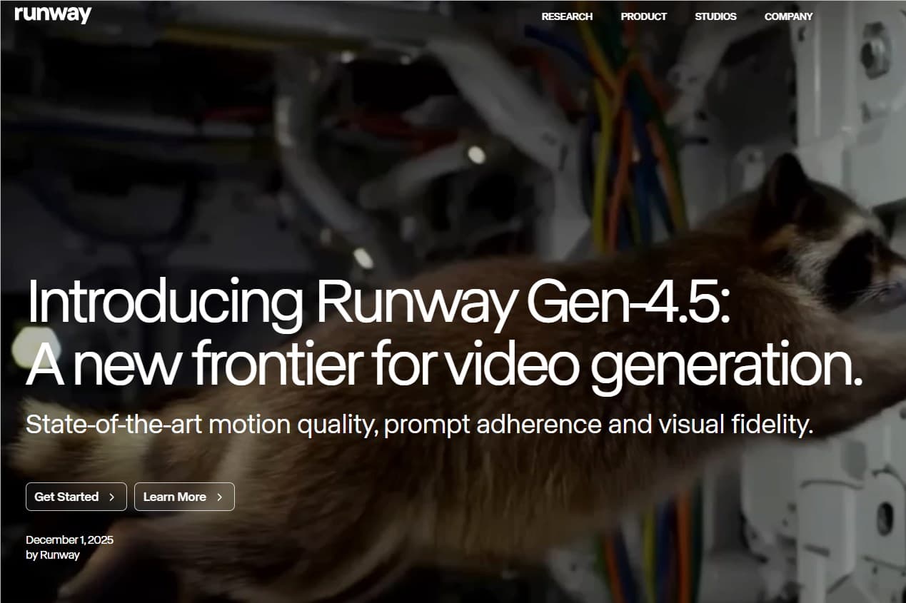 Runway 發佈全新 Gen-4.5視頻生成模型，提升創作與視覺質量