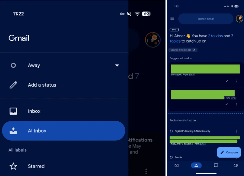 谷歌Gmail移動端更新:底部新增“AI Inbox”AI功能快捷入口