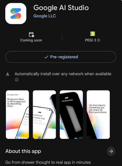 Google AI Studio 移動應用正式登陸 Google Play，支持預註冊