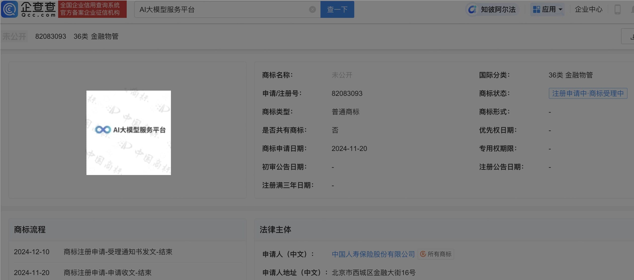 China Life Registers AI Large Model Service Platform Trademark