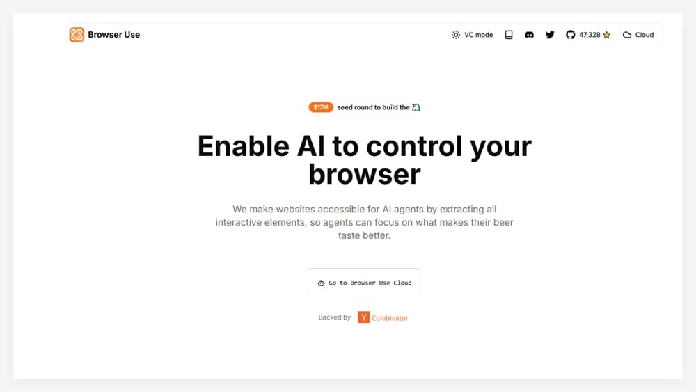 Browser Use 獲1700萬美元融資,打造 AI 代理網頁瀏覽"翻譯層"