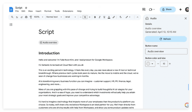Google Docs Launches New AI-Powered Audio Overview Feature to Help Users Catch Errors