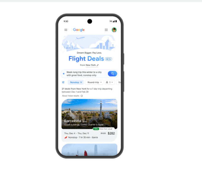 谷歌上線Flight Deals:AI幫你用自然語言搜到最低價機票